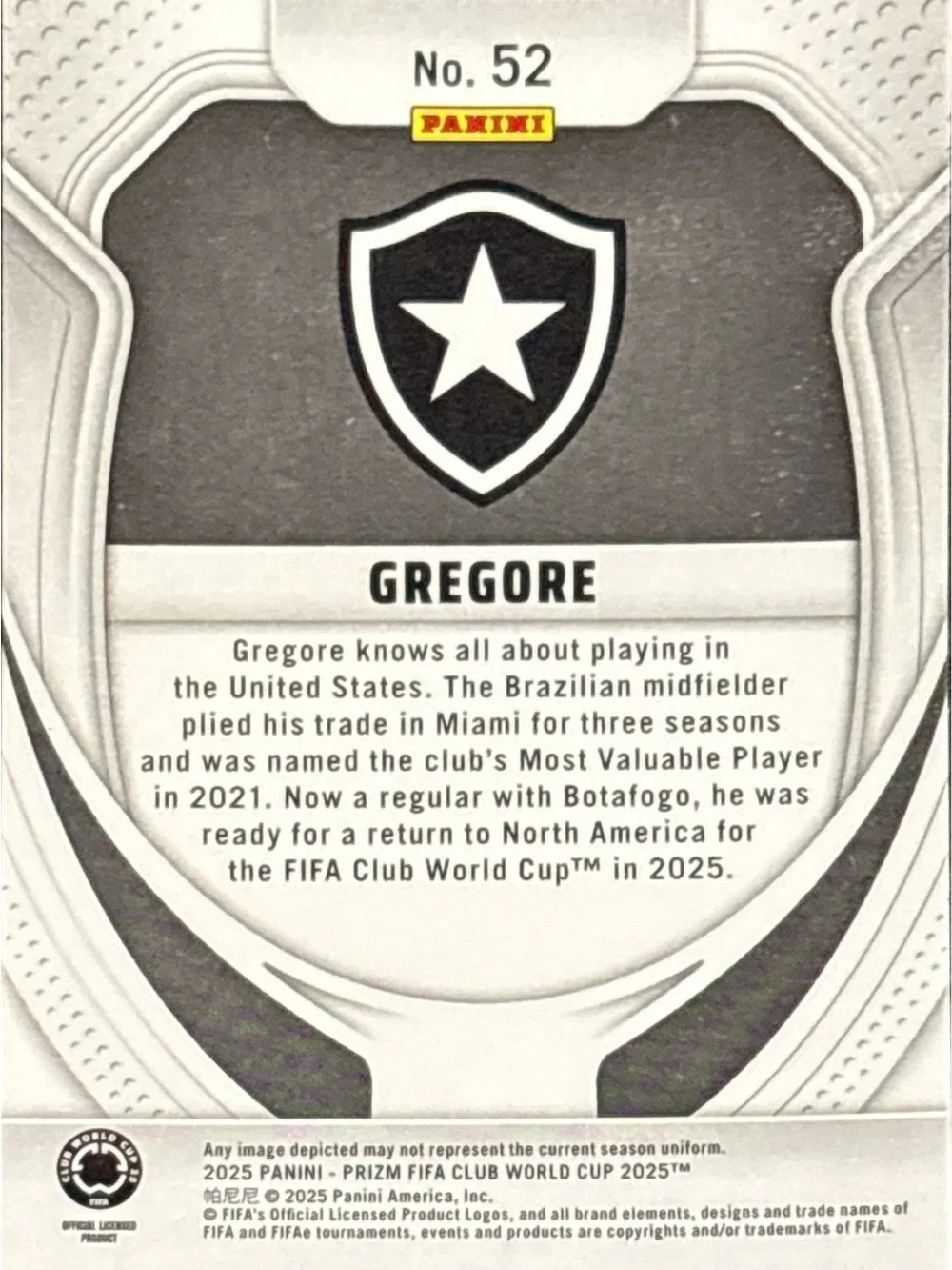 Panini Prizm Gregore Rookie Soccer Trading Card